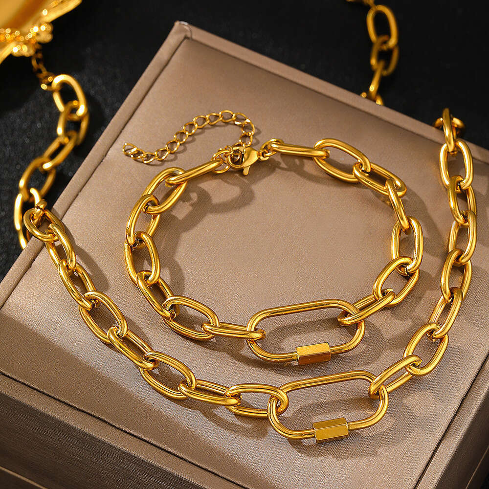 designer bracelet Jewelry hip-hop personality O-chain stainless steel bracelet set, niche geometric versatile necklace