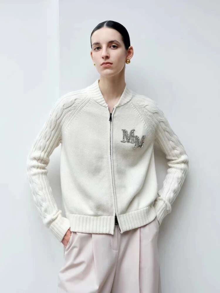 New MM Letter Korean Y2k Women's Stand Collar Long Sleeve Zipper Autumn/Winter Knitwear Max Sweater Cardigan