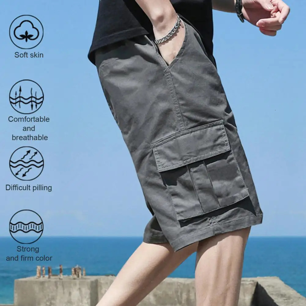 Men Shorts Cargo Mens Loose Fit with Multiple Pockets Elastic Waistband Deep Crotch for Comfortable 250214