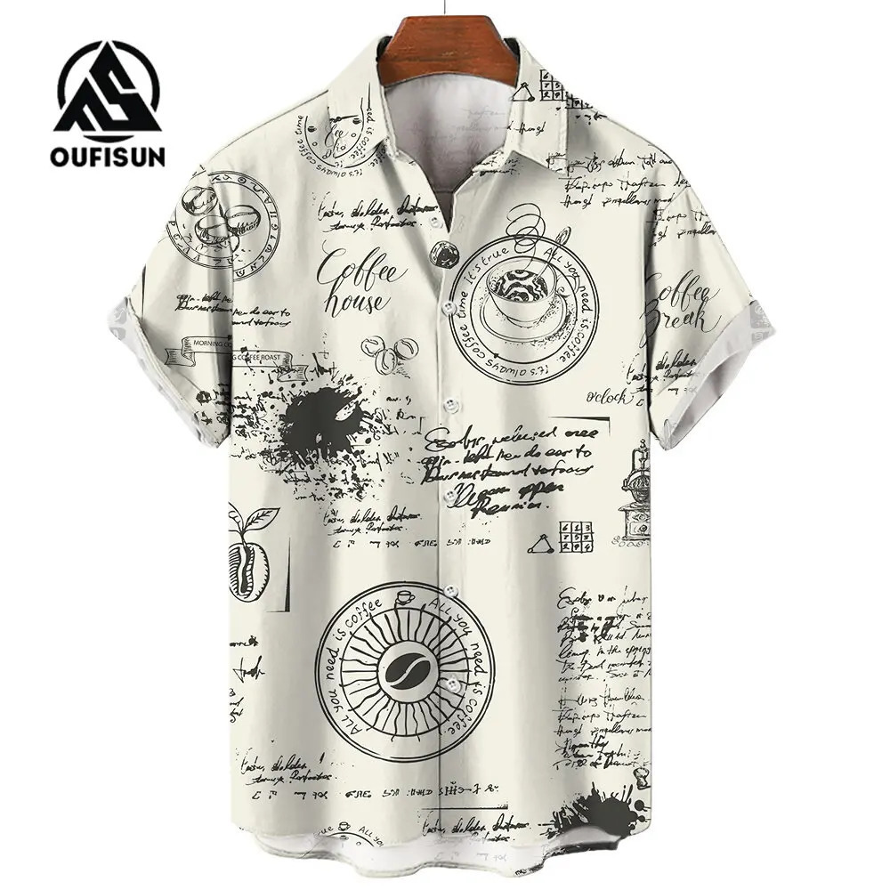 Mens Short Sleeve Shirt Summer Fashion Nautical Compass Anchor Printed Tops Mens Casual Loose Shirts Oversized Size S-5XL 250226