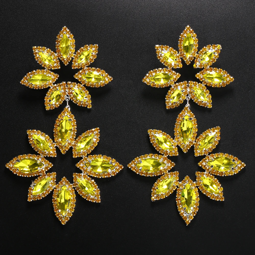 Exaggerated Big Flower Earrings for Women Fashion Accessories Double Flower Long Dangle Statement Earring Accessories 250225