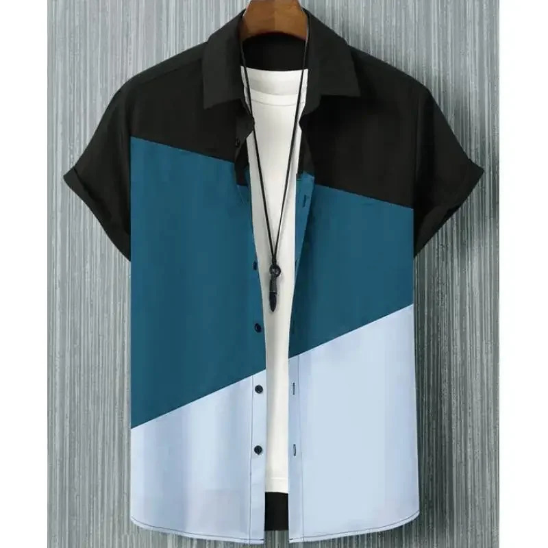Shirts For Men 3d Patchwork Plaid Printed Men Clothing Summer Casual Short Sleeved Daily Street Tops Loose Oversized Shirt 250226