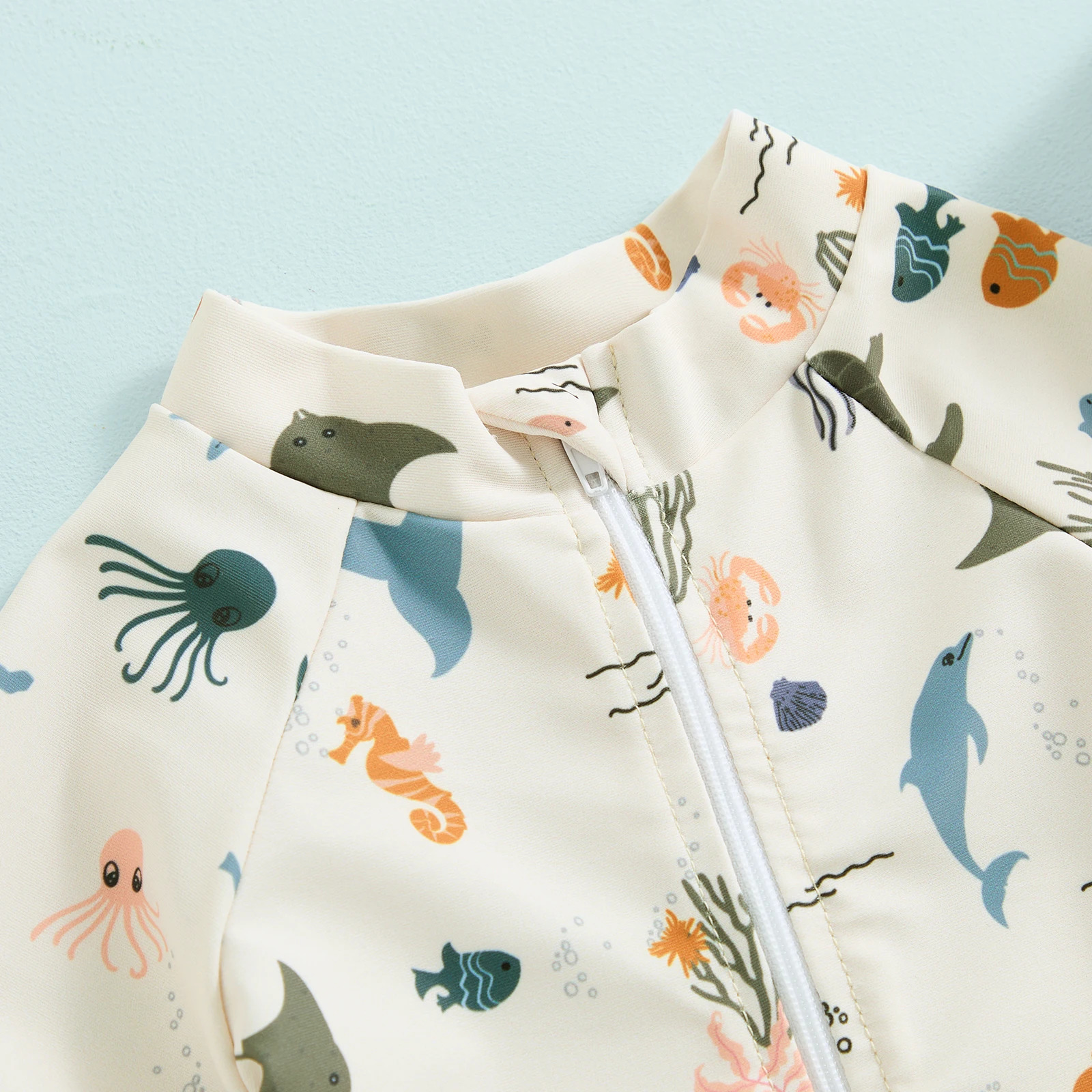 Infant Baby Boys Swimsuit Sun Protection Bathing Suit Toddler Short Sleeve Animal Print Zipper Swimwear Hat Children Beachwear 250225