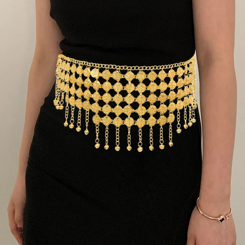 Fashion Alloy Coins Tassel Waist Chain for Woman Ethnic Sexy Belly Button Chain Belt Adjustable Jewelry 250225
