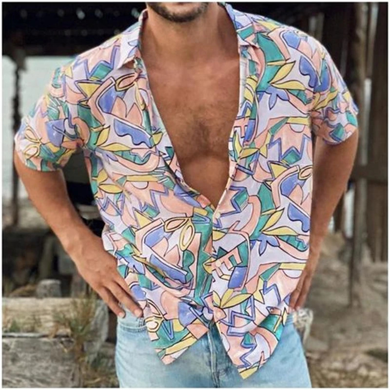 Vintage Casual Short Sleeve Mens 3d Print Blouse Lapel Summer Fashion Shirt Top Fashion Hawaiian Shirts Mens er Clothes 250224