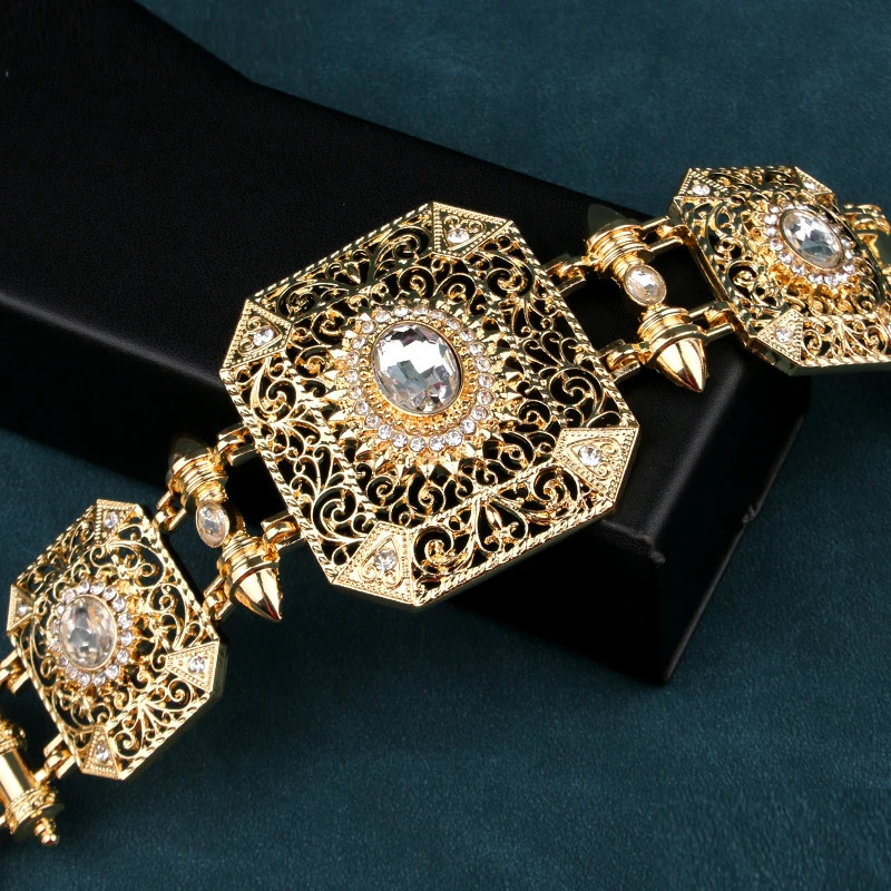 Square Rhinestone Caftan Belt Moroccan Jewelry Women Gown Chains Gold Color Muslim Chic Body Jewelry Bridal Gifts 250225