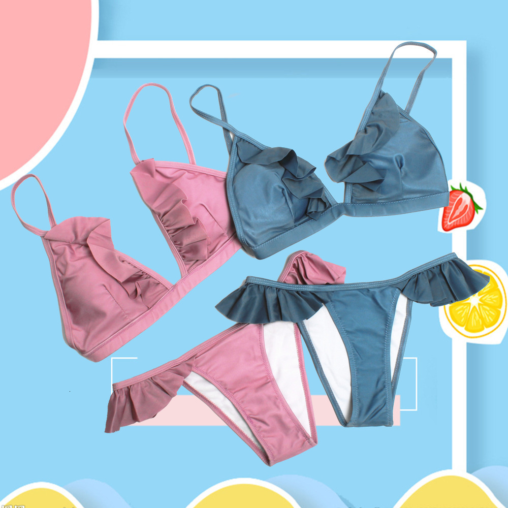 2025 new women's swimwear bikini ruffle solid color split designer swimsuit