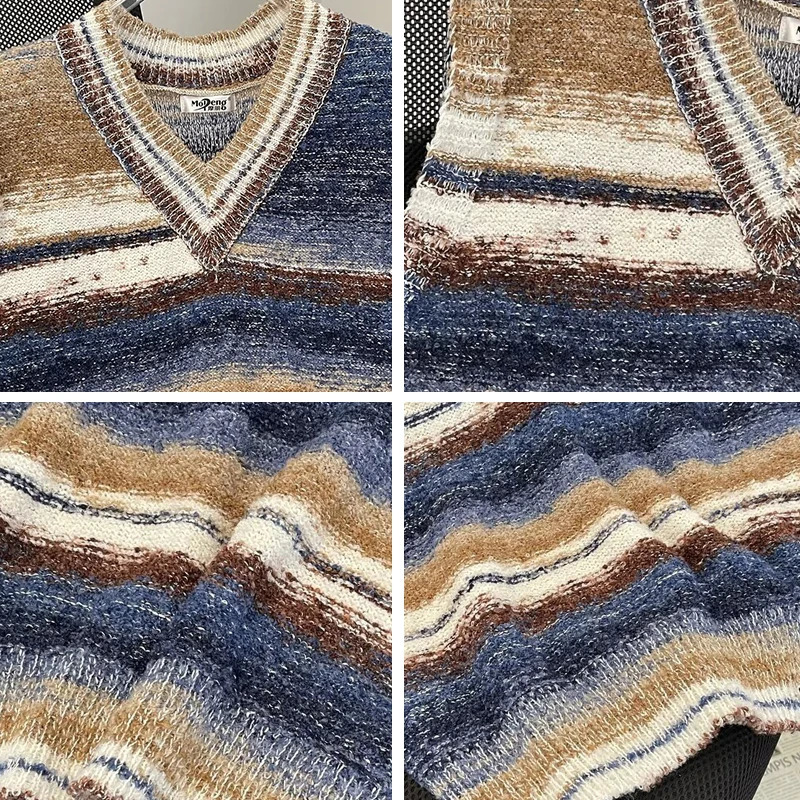 Striped Sweater Vests Men Casual Vintage Soft Handsome Sleeveless Knitwear Autumn Winter Japanese Style Harajuku Allmatch Chic 250225