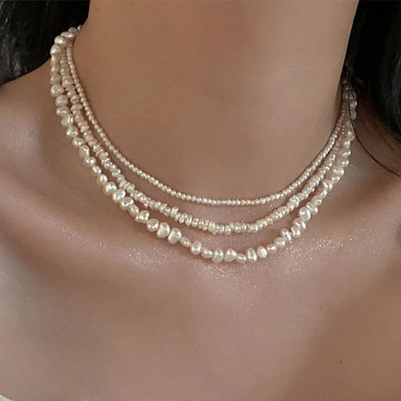 Retro Freshwater Pearl Necklace Womens French Simple Elegant Fashion Chain Necklaces 250222
