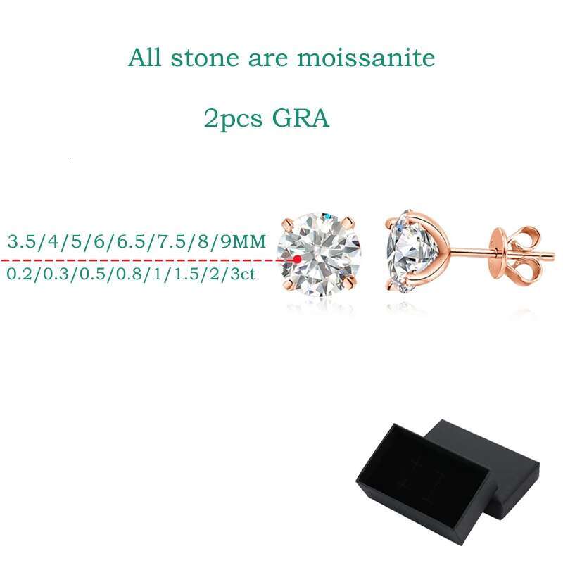 Smyoue 0.2-3CT Rose Gold Color Moissanite Stud Earrings for Women Sparkg Classic Wedding Lab Dia Earring Pure Sier