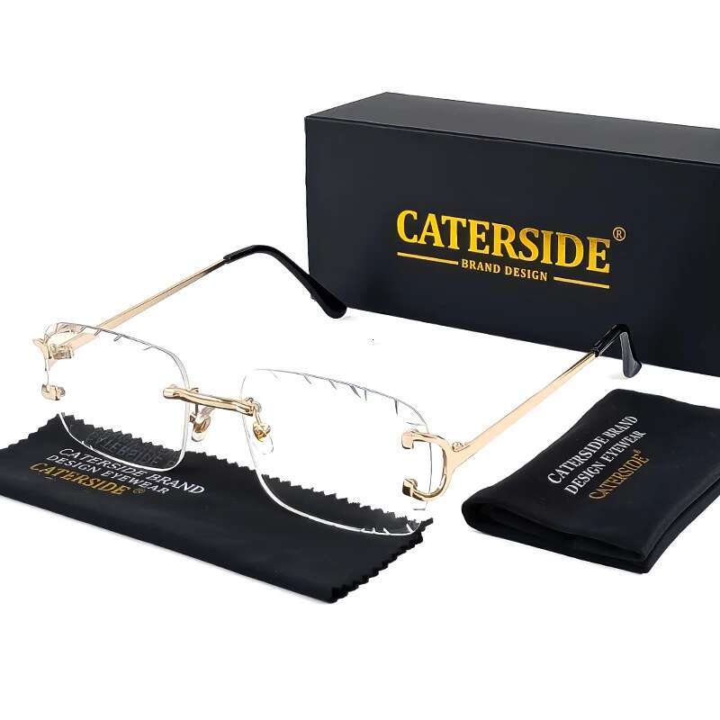 CATERSIDE Rimless Gradient Square Sunglasses Man Dia Copper Frame Sun Glasses Punk Women's Small Frameless Eyewear UV400