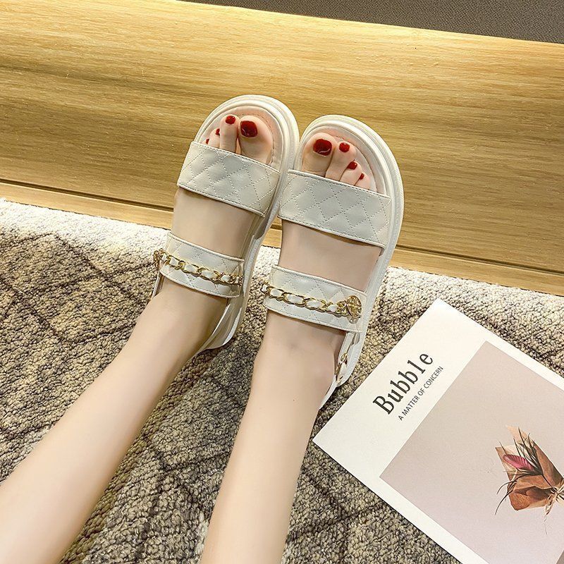 Slippers 2025 Plaid Buckle Strap Sport Sandals Women's Casual Shoes Open Toe Beach Anti-slip Platform Sandals Flat Sandals Ladies Shoes 2305