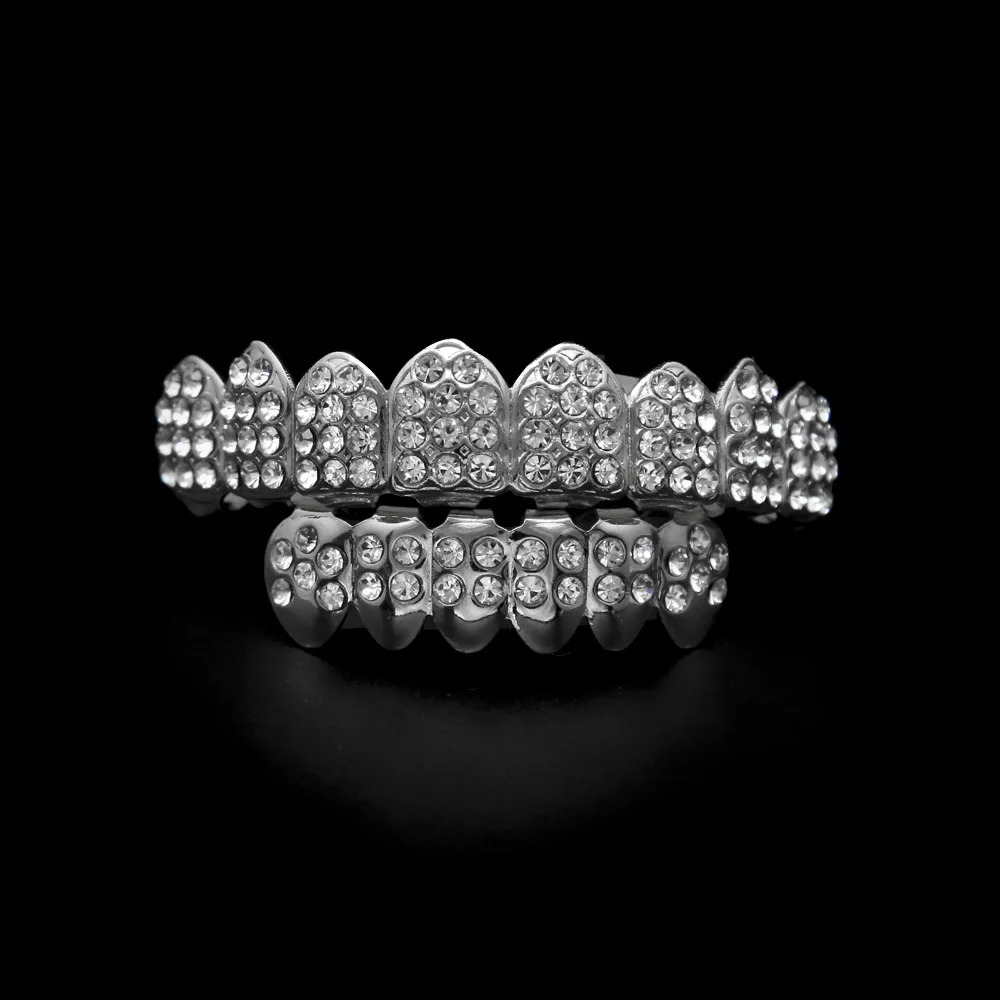 Full CZ Bling Teeth Top Bootom Dental Mouth Punk Teeth Caps Cosplay Party Tooth Rapper Hip Hop Jewelry TG011 250220
