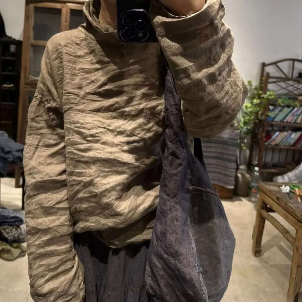 Solid Cotton En Turtleneck Shirts For Women Tops Korean Clothes Elegant Artist Ethnic Style Streetwear New Vintage Pullover