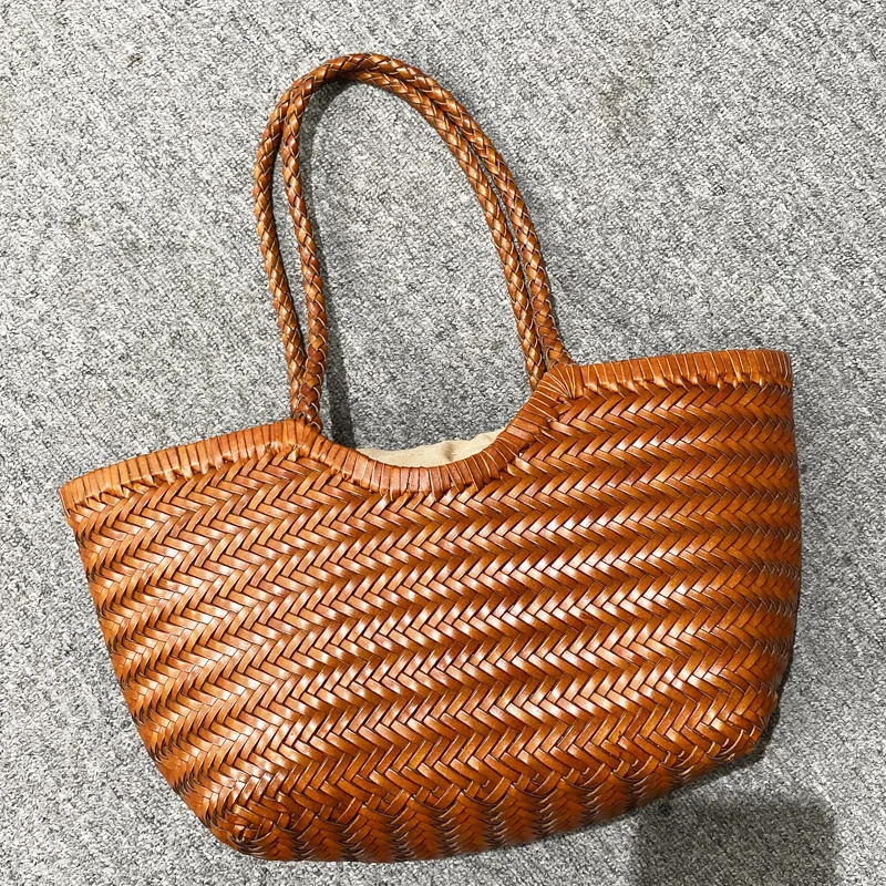 Genuine Leather Handwoven Tote Bags For Women er Handbags And Purses 2024 In Cowhide With Inner Pocket Shoulder 250224