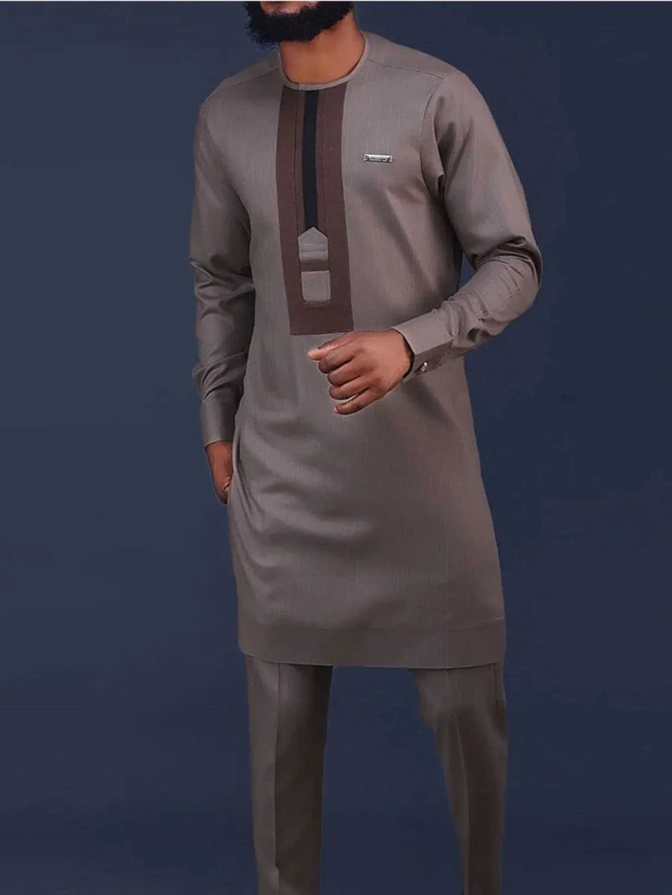 Men's Tracksuits Africa Sets Long Sleeve Round Collar Patchwork Ethnic Shirt Casual Pants Two Piece Set Party Wedding African Suits for Men z2502