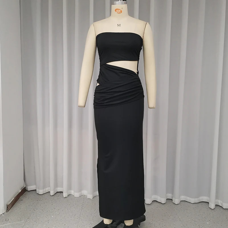 Wefads Long Dress Summer Women Fashion Sleeveless Strapless Tube Backless Nipped Waist Cut Out Slit Slim Party Bodycon Dresses 250226