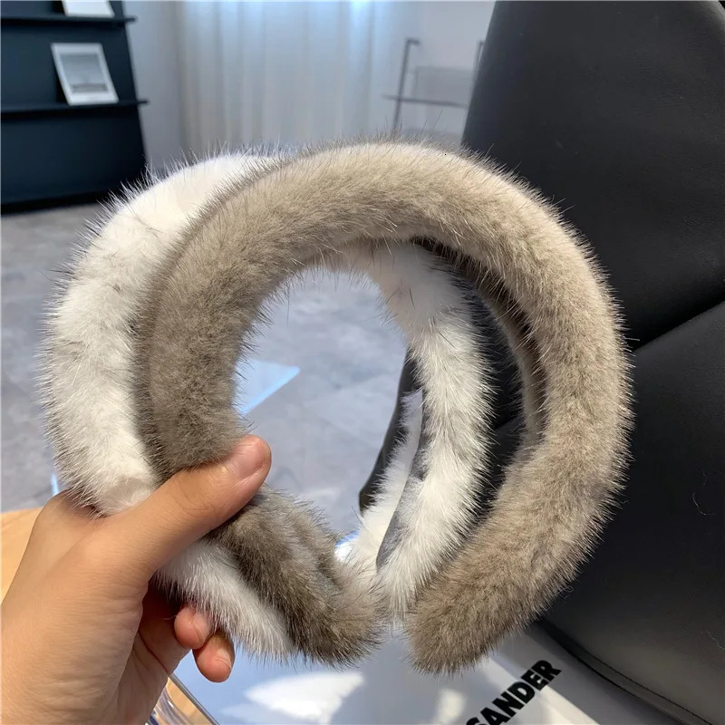 Lady Winter Real Mink Fur Headband For Women Hair Accessories Solid Head Wraps Warm Furry Gift 250226