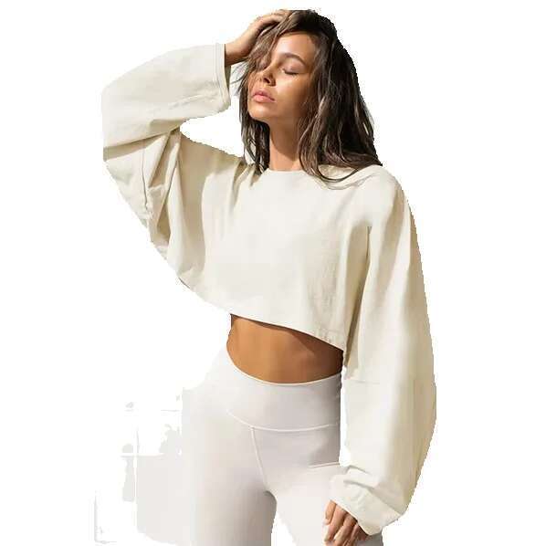 Korean Hoodies For Women Crew-Neck Hoodie Women's Short Sports Base T-Shirt Knit Shirt Long Sleeve Top