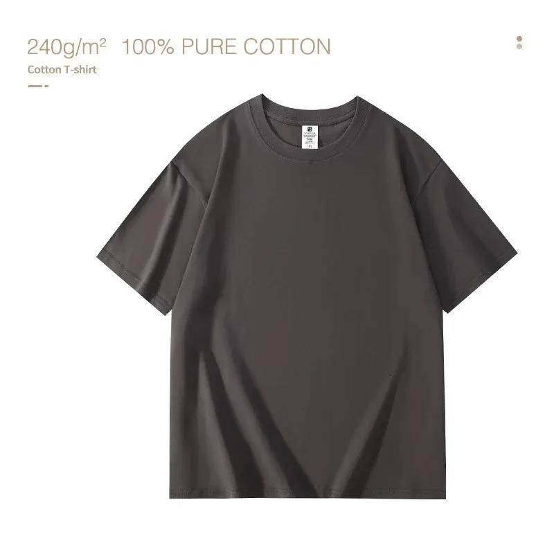 High quality ultra-fine mens plain T-shirt short sleeved T-shirt 100% pure cotton solid color casual trend white black top 250224