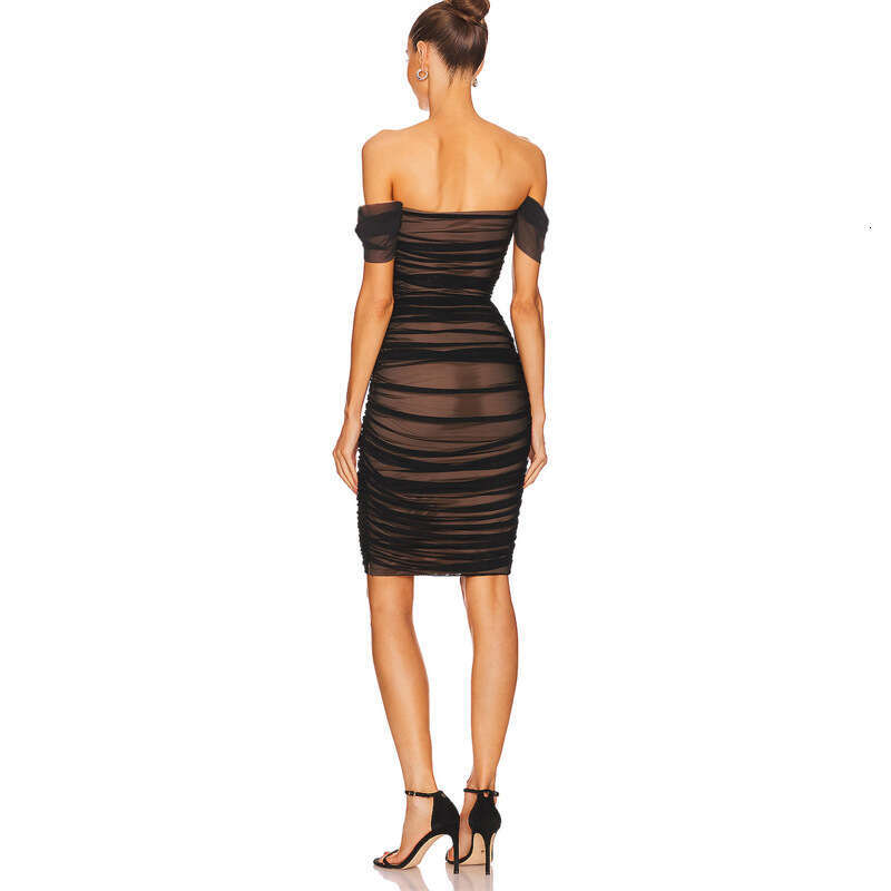 Women's Dress Wind Shoulder Sexy Mesh Strapless Fashionable Light Luxury Party Dress, Dress