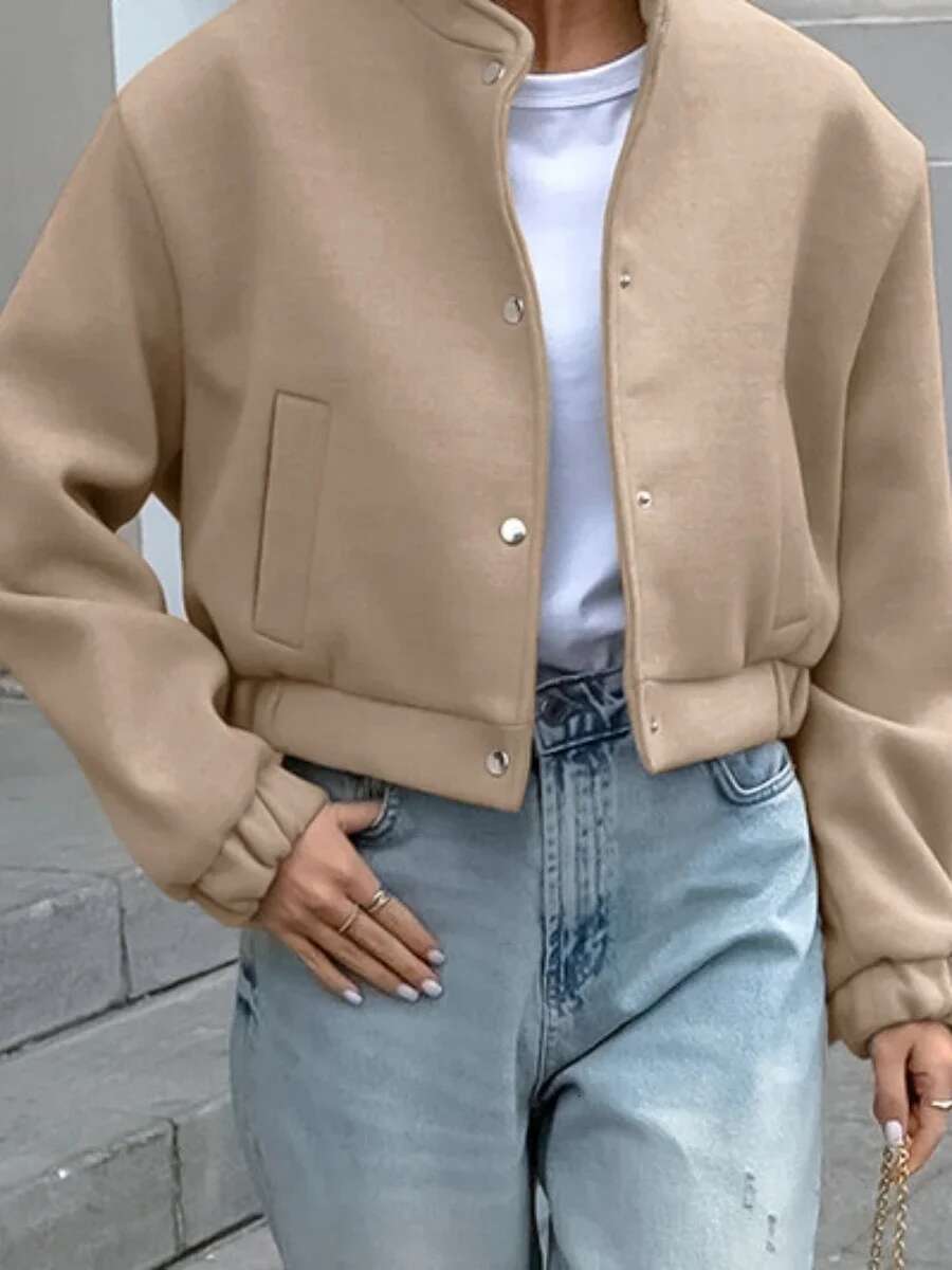 Bornladies Women's Suit Jacket Stand Collar Woolen Coat Autumn Thicken Retro Fashion Chic Office Lady Short Cardigan Top