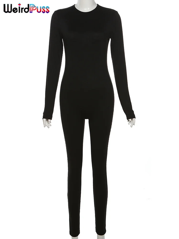 Weird Puss Solid Fitness casual jumpsuit womens long sleeved elastic tight fitting sports tight fitting simple autumn streetwear jacket 250224