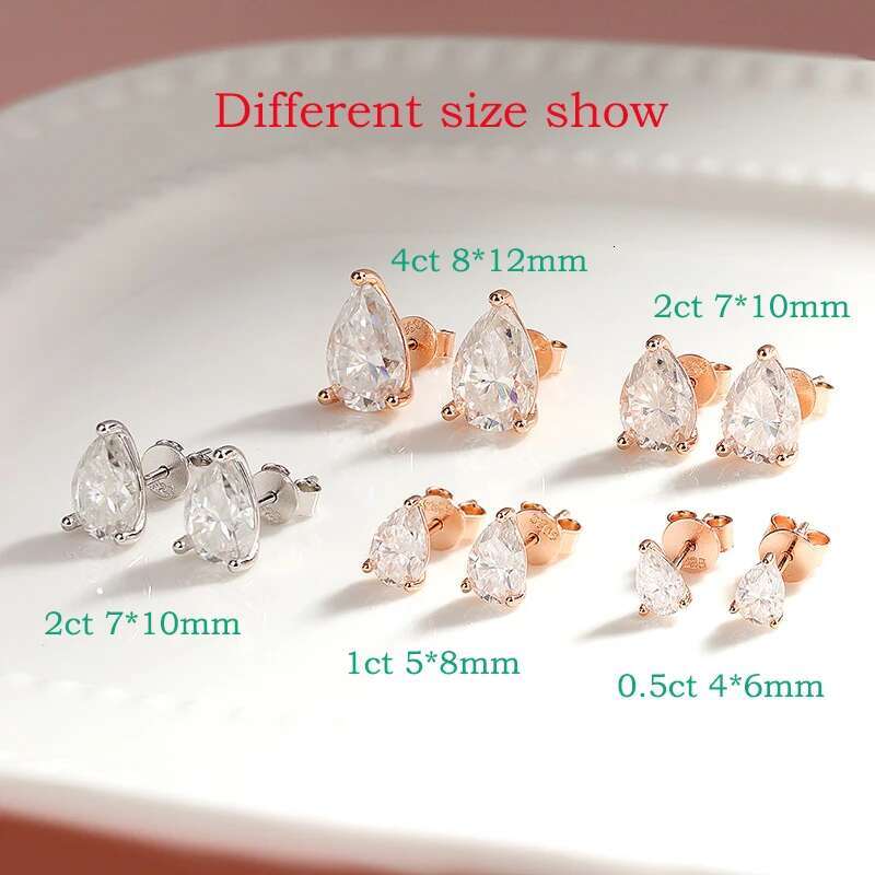 Smyoue 0.5CT 1CT Pear Cut Certified Moissanite Stud Earrings for Women 100% Sterg Sier Plated Gold Wedding Jewelry
