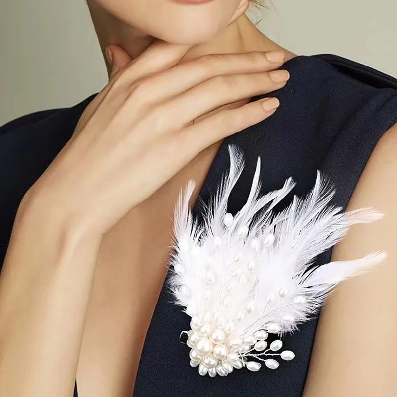 Boutonniere Clips Collar Brooch Pin Wedding Suit Banquet Brooch Feather Flower Corsage Party Bar Feather Jewelry Shoulder Badges 250225