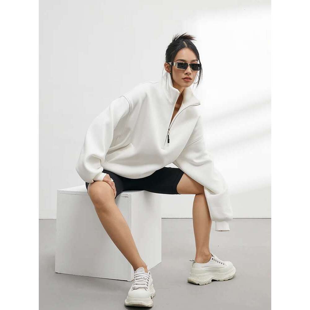 Casual Sweatshirts Half Zip Women Pullover 2025 New Overzised Hoodie Solid Color Stand Collar Long Sleeve Tops