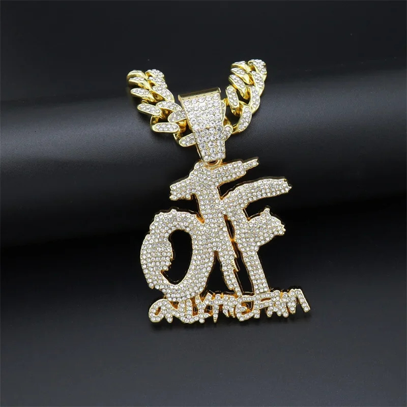 Men Women Hip Hop Iced Out OTF Necklaces With 12mm Cuban Chain Hiphop Letter Pendant Fashion Charm Punk Jewelry 250225