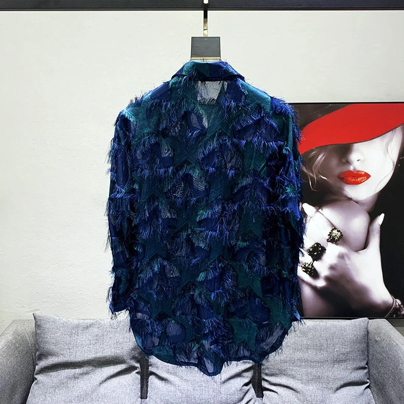 PFHQ Tassel Niche Mens Casual Shirts Hollow Out Long Sleeve Lapel Single Breasted Loose Shirt Personalized 21F3007 250224