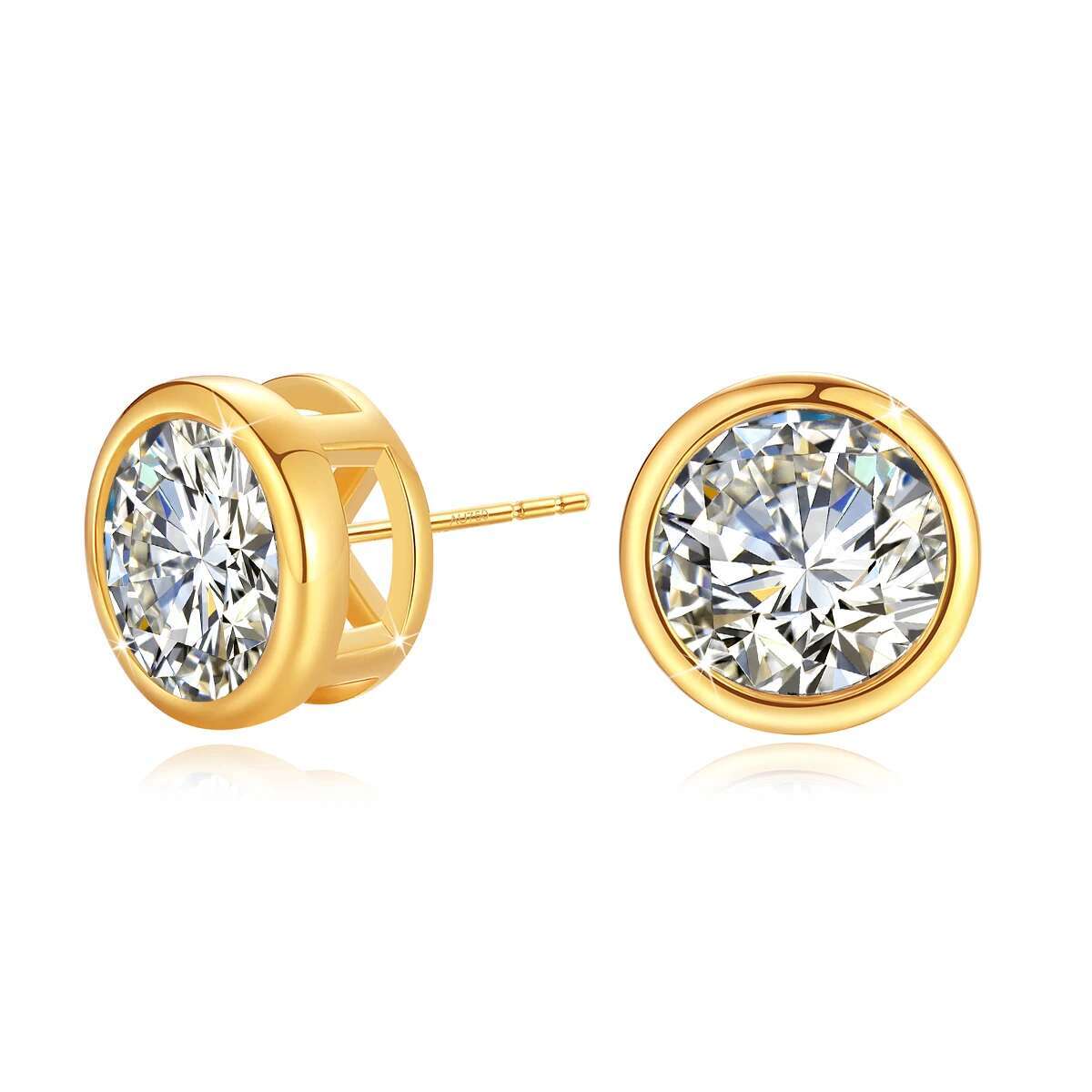 Genuine Gold Moissanite Stud 2ct Dia Earrings Classic Trendy for Women Wedding Gifts Fine Jewelry