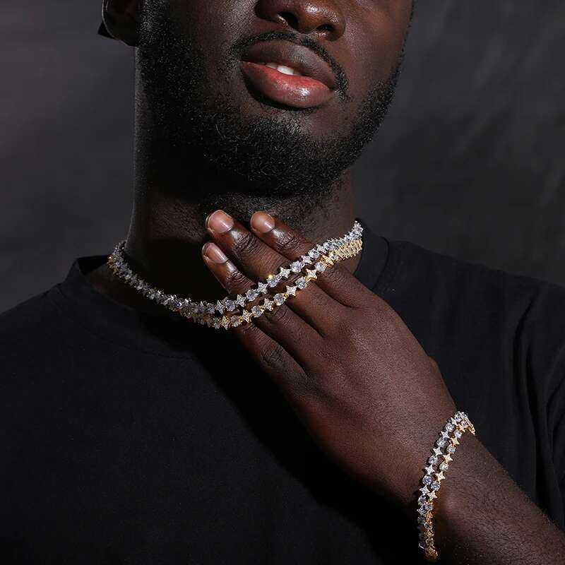 Sterg Sier Star Round Moissanite Tennis Chain Necklace For Women New Design Iced Out Hip Hop Fine Jewelry for Christmas