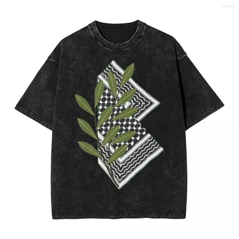 Men's T Shirts Washed Shirt Palestine Palestinian Hatta With Olive Branch Hip Hop T-Shirt Harajuku Cotton Summer Tops Tee For Men Women