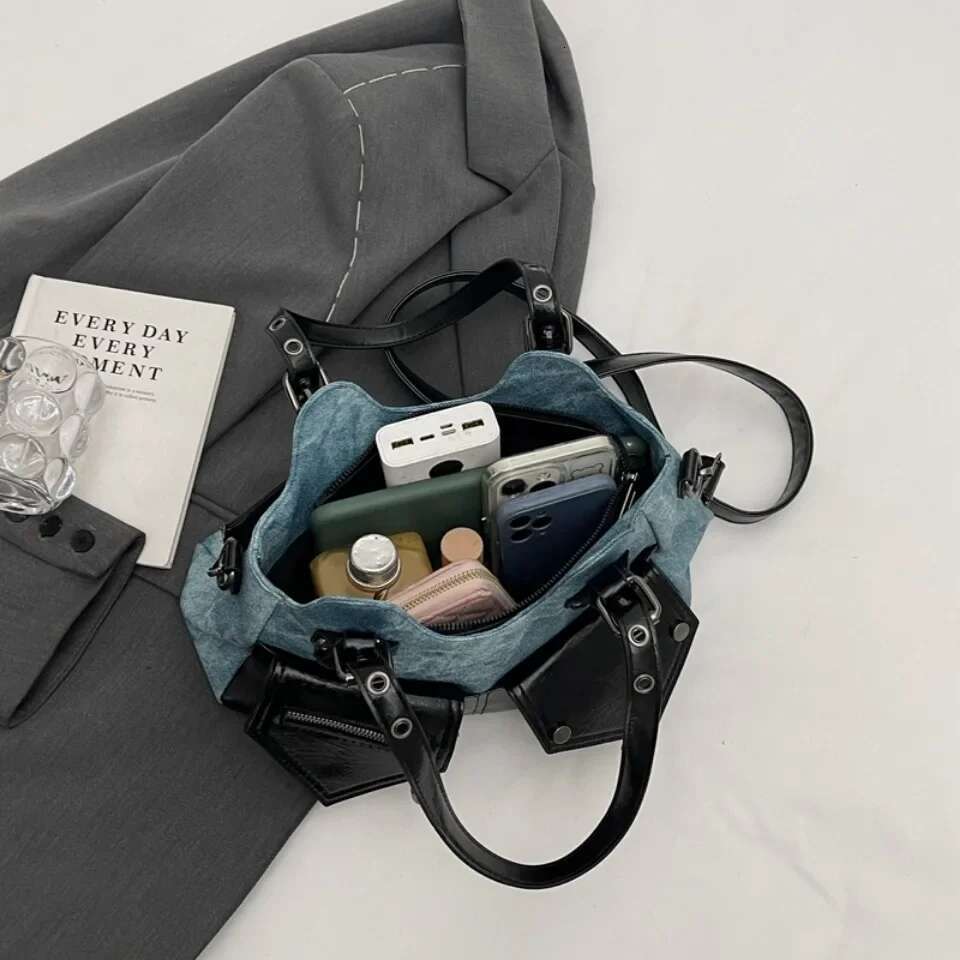 New Large Capacity Retro Shoulder Splicing Women's Shoulder Bag Simple Multi Functional Soft Leather Handbag Designer Crossbody Bag