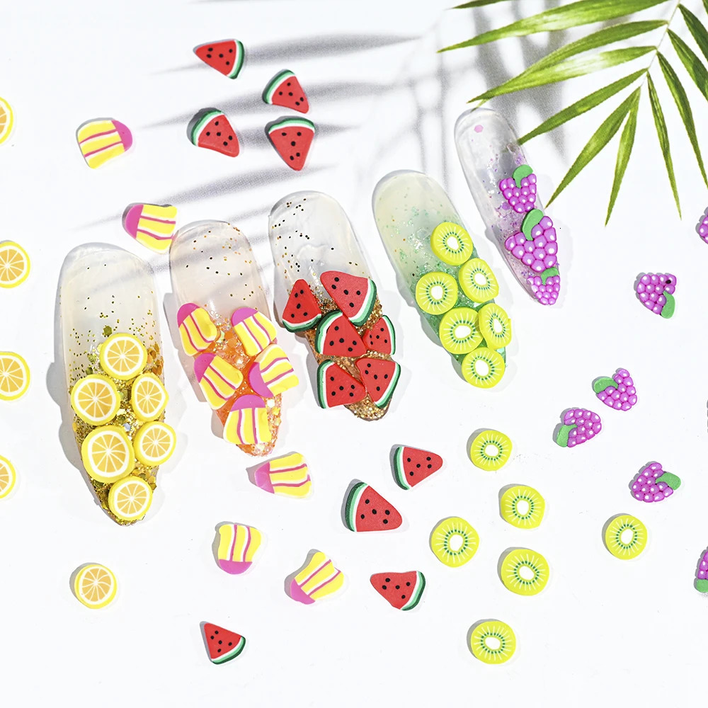 1000pcs Mixed 3D Fruit Slices Nail Charms Polymer Clay DIY ns Slice Lemon Art Decor Soft Polish Manicure Supplies 250217