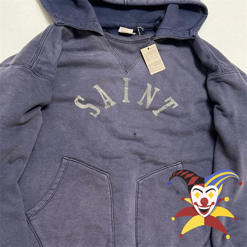 Hole Washed Hoodie Men Women Casual Quality Navy Blue Pullover Hooded 250226