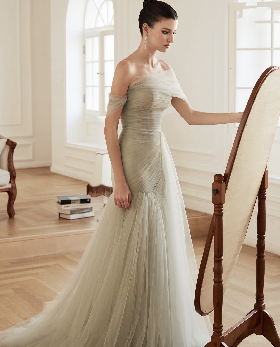 Elegant Off Shoulder Pleats Mermaid Prom Dresses Long Tulle Simple Formal Evening Gown For Ladies 2025 Bride Reception Dress
