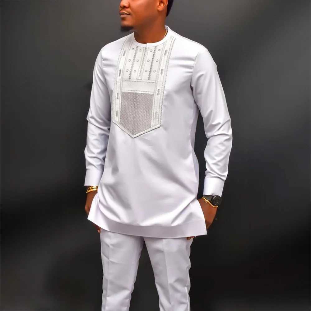 Men's Tracksuits 2024 African Mens Native Disigner Clothing Tunic Ethnic Style 2pcs Dashiki Male Pants Sets To Dress Traditional Outfit Kaftan z2