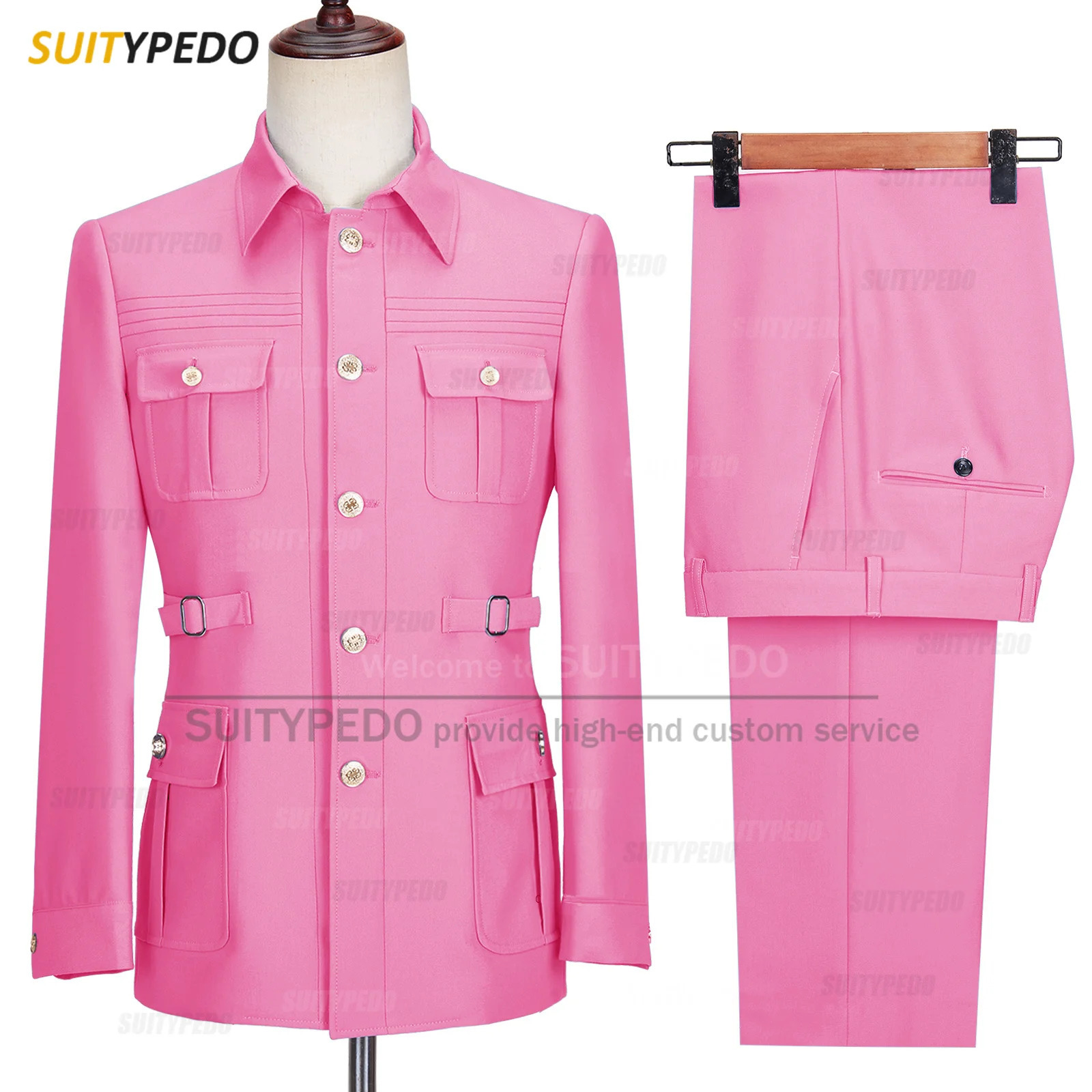 Fashion Men Suit Sets Gold Button Chinese Tunic Suit Blazer Pants 2 Piece Elegant Wedding Groom Jackets Slim Fit Business Tuxedo 250224