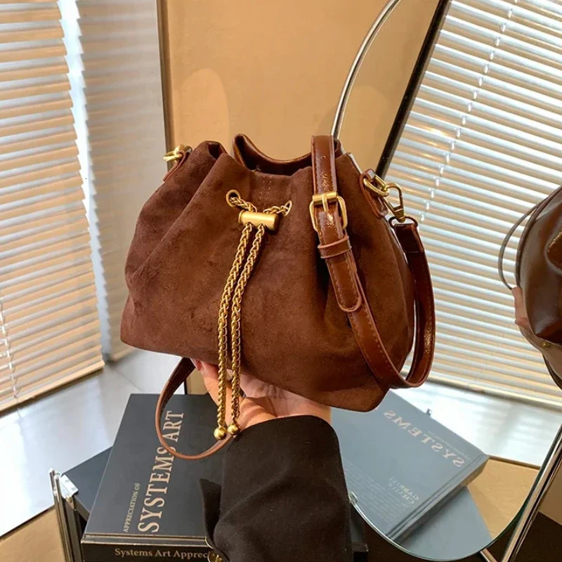 Soft Solid Faux Suede Simple Crossbody Bags Thread String Womens Handbags 2025 Hot Sale Sewing Sweet Bags for Women 250225