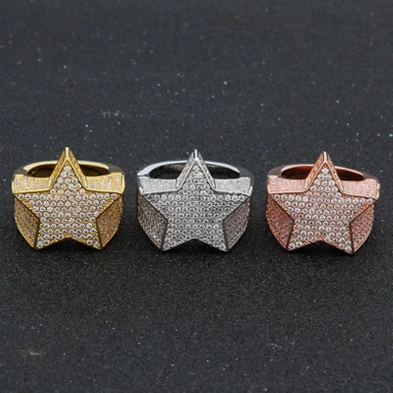 Milangirl Hip Hop Rock Five Star Rings Men Women Rhinestones Zircon Pentagram Rings Women Wedding Party 250225