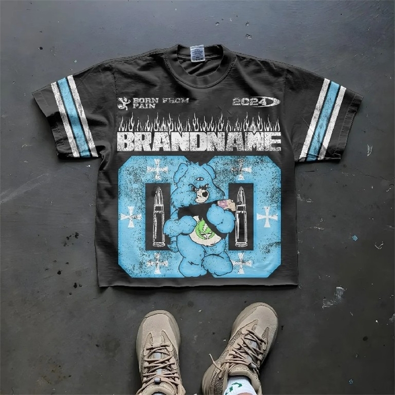 T Shirt Y2K Tops Hip Hop Cartoon Letter Graphic Print Oversized Tshirt Men Women Gothic Round Neck Cotton Short Sleeve Clothing 250210