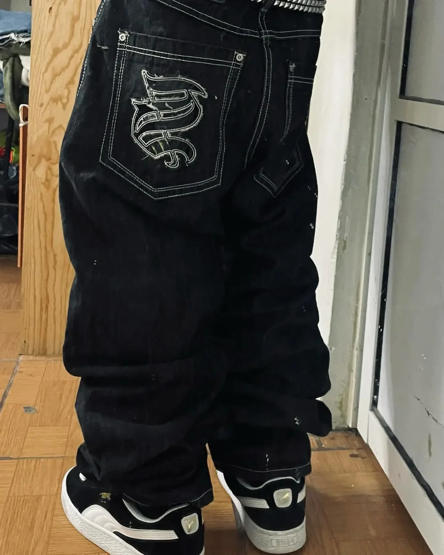 Y2K Jeans Southpole American Retro Gothic Graphic Embroidery Baggy Jeans Mens Harajuku Hip-Hop Wide-Leg Pants Street Wear 250222