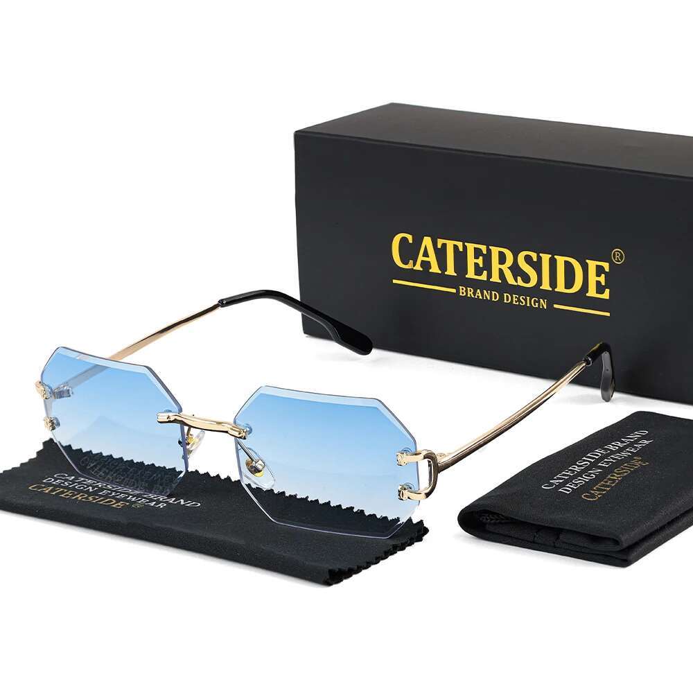 CATERSIDE Rimless Polygon Men's Sunglasses Octagonal Vintage Shades Gradient Traveg UV400 Women Sun Glasses Party Business