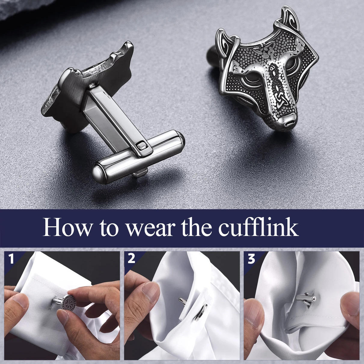U7 Men Cufflink Norse Viking Runes Agate Comapss Wolf Celtic Knot Tuxedo Shirt Cuff Links Stainless Steel Amulet Jewelry 250220