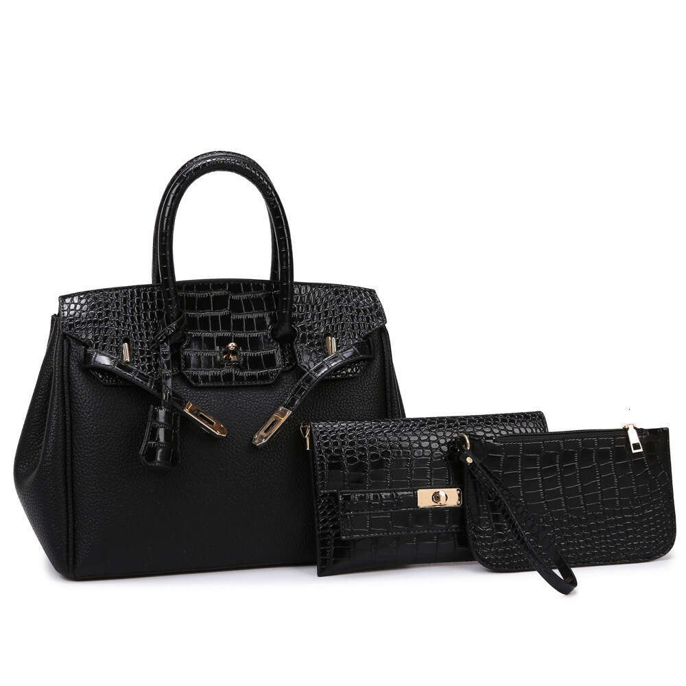 2024 New Commuter Fashion Mother and Child with Crocodile Pattern Splicing Handheld Single Shoulder Diagonal Cross Women's Bag 9018