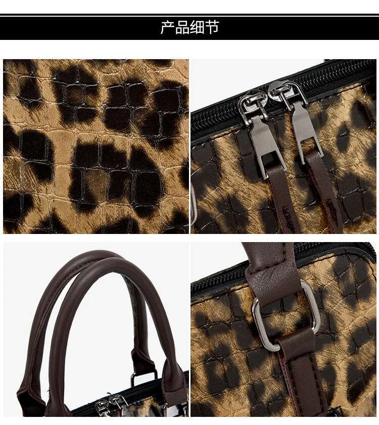 4Pcs Handbags Women Designer Large Capacity Shoulder Stone Pattern PU Leather Crossbody Bags Sac A Main Femme Leopard Bag