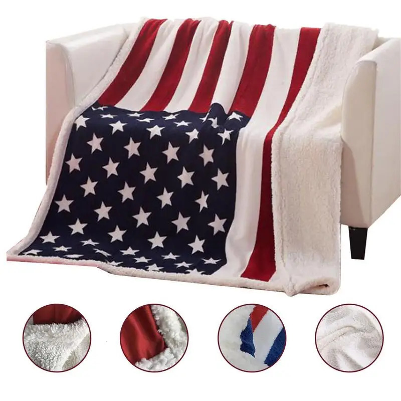 Plush Blanket Printed US Flag Blanket Thick Velvet 3D Digital American National Flag Blanket All Seasons Universal Soft Rug 250226